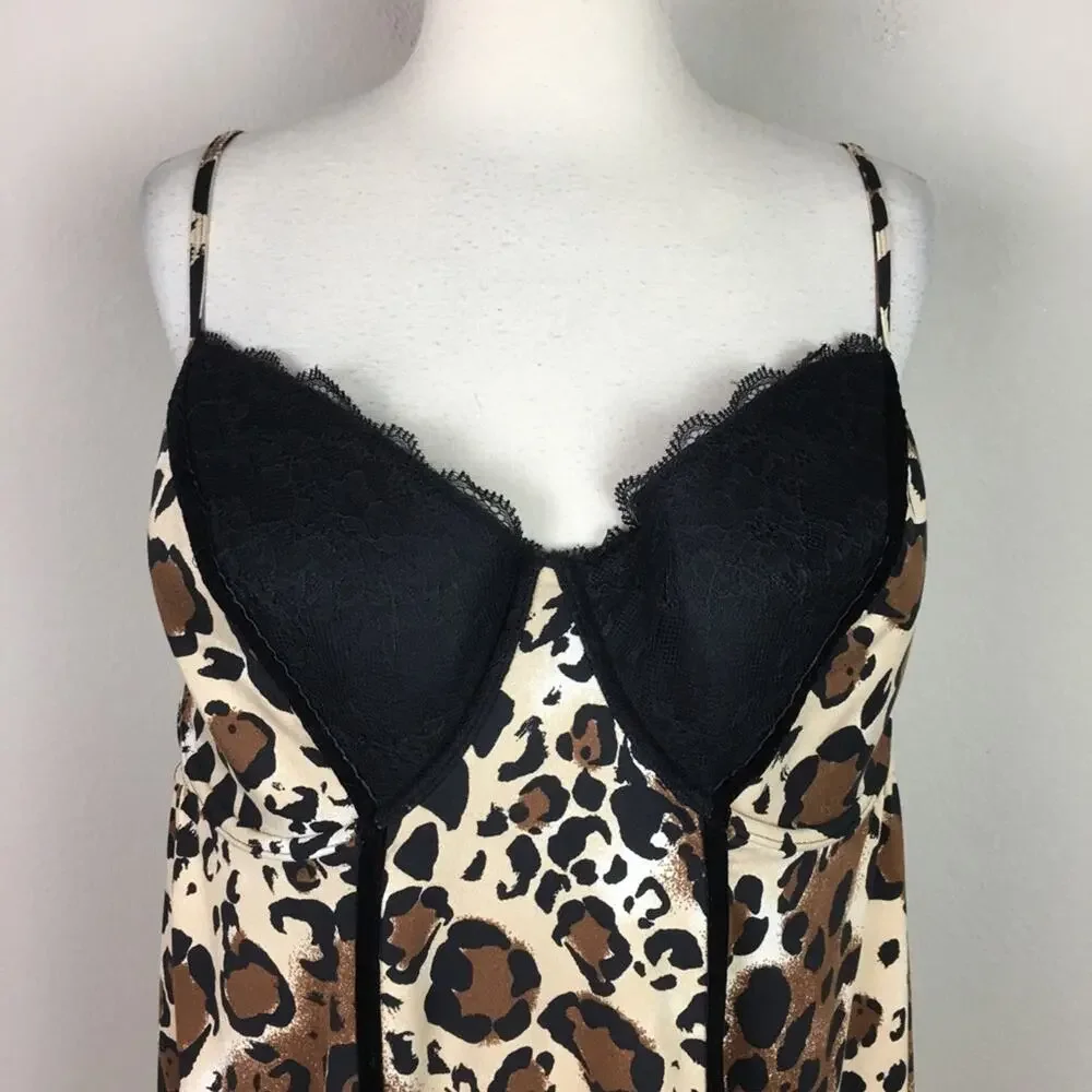 Cacique Black Brown Leopard Underwire Nightie 26/28